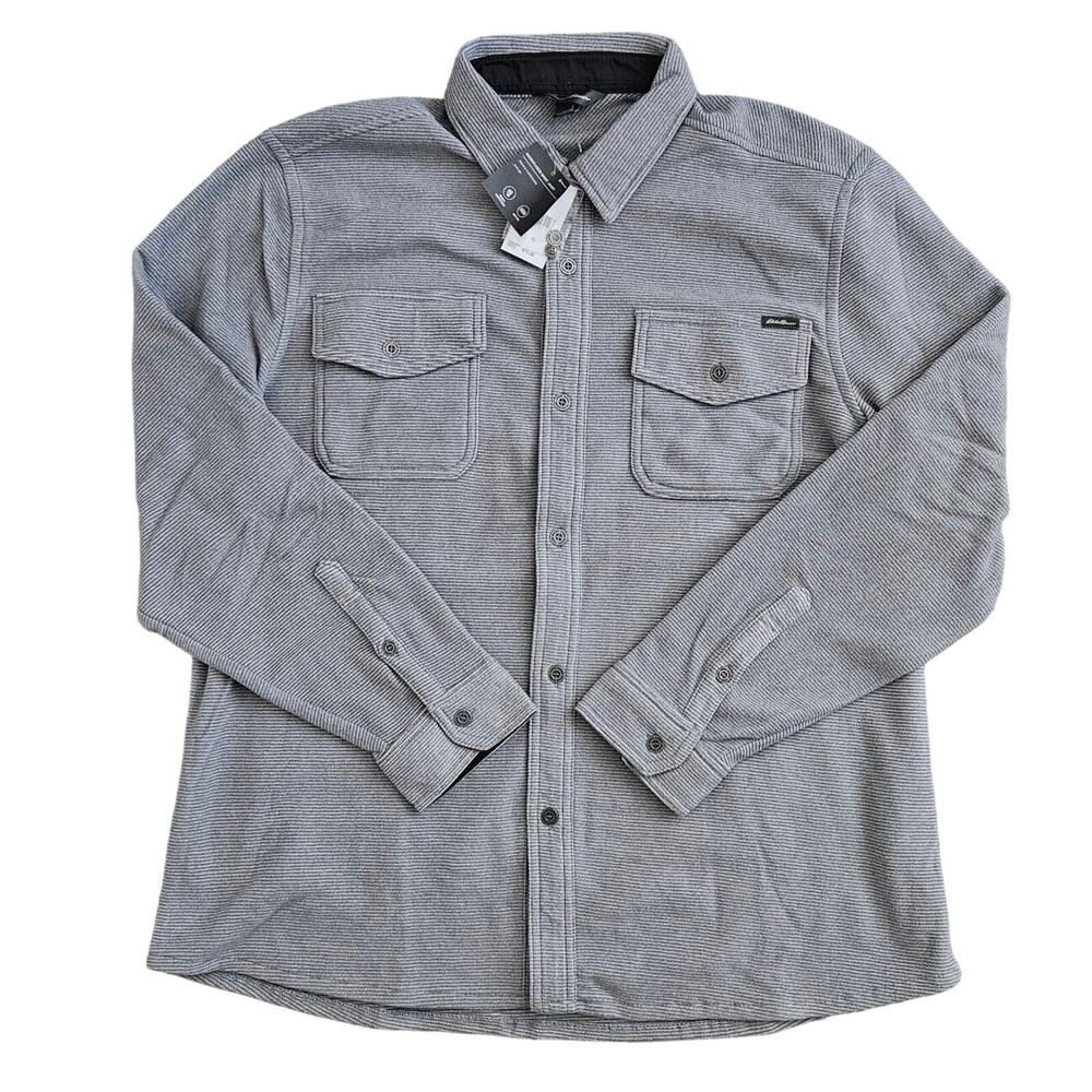 Eddie Bauer (Mens XL) Button Front Microfleece Thick Shirt Jacket Heather Grey‎